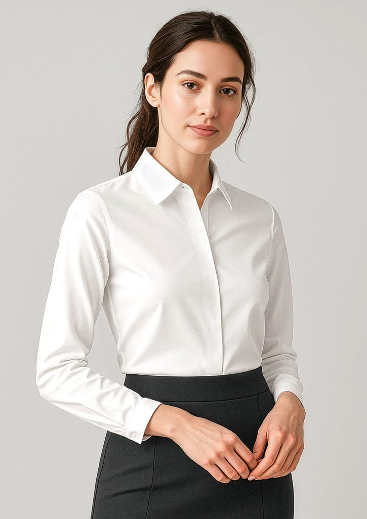 Biz Corporates Charlie Women's Long Sleeve Shirt RS968LL in White